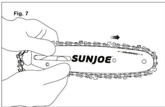 Sun Joe SWJ803E - Instalación y reemplazo de la barra-guía y cadaña - 7