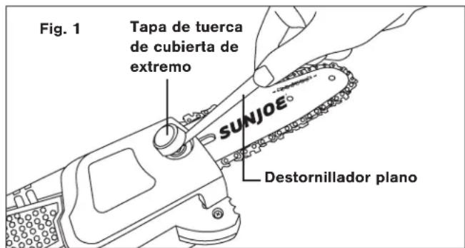 Sun Joe SWJ803E - Instalación y reemplazo de la barra-guía y cadaña - 1