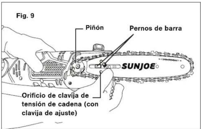 Sun Joe SWJ803E - Instalación y reemplazo de la barra-guía y cadaña - 9