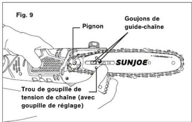 Sun Joe SWJ803E - Pose/remplacement du guide-chaine et de la chaine - 9