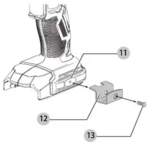 Technical diagram of a mechanical component with numbered parts labeled 11, 12, and 13