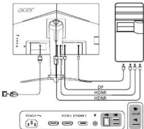 ACER XV253Q - 將顯示器連接至電腦 - 1