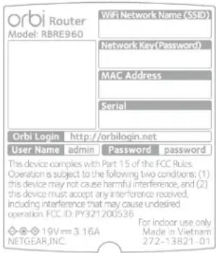 NETGEAR Orbi RBRE960 - Étiquettes de routeur et de satellite - 1