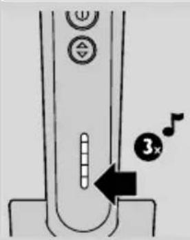 Diagram showing a device with labeled buttons and an arrow pointing to a numbered section, marked with '3x' and musical note symbol.