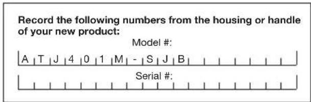 Snow Joe ATJ401MSJB - Model + Serial Numbers - 1