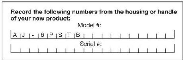 Aqua Joe AJ6PSTB - Model + Serial Numbers - 1