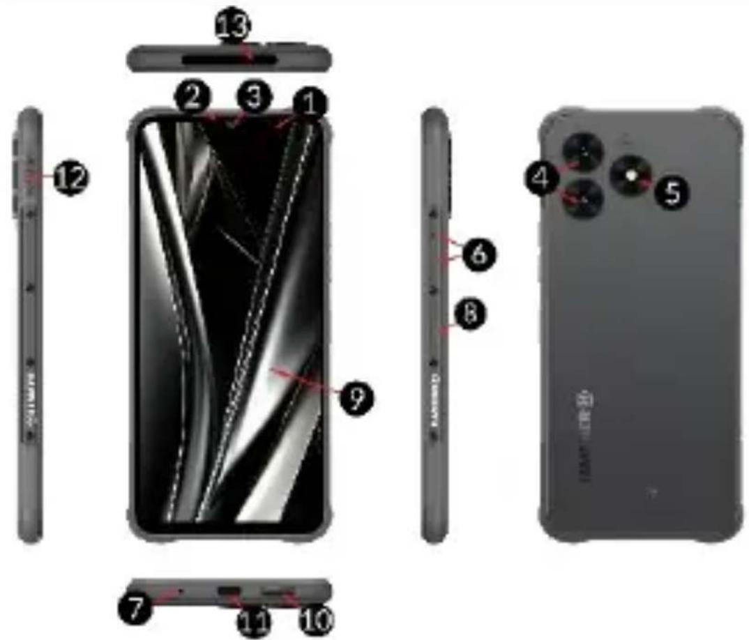Exploded view diagram of a smartphone showing internal components and labeled parts in Chinese