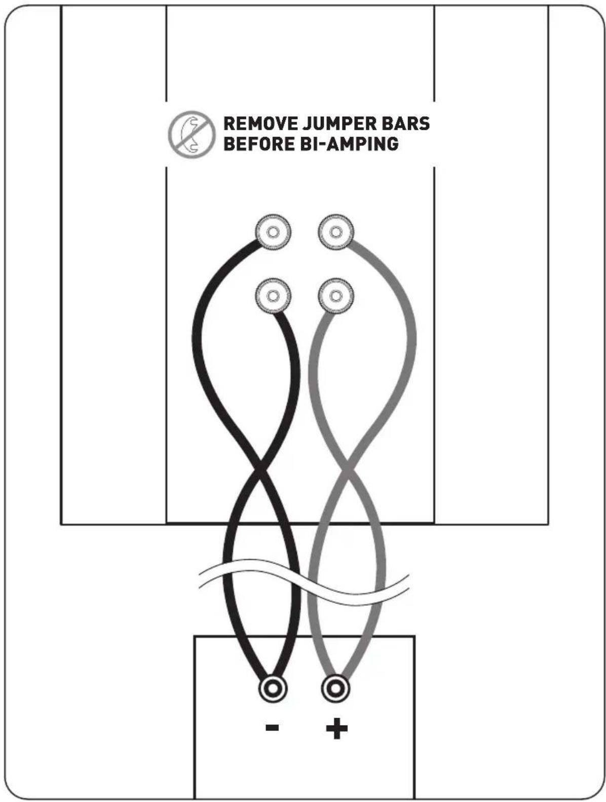 REMOVE JUMPER BARS BEFORE BI-AMPING - +