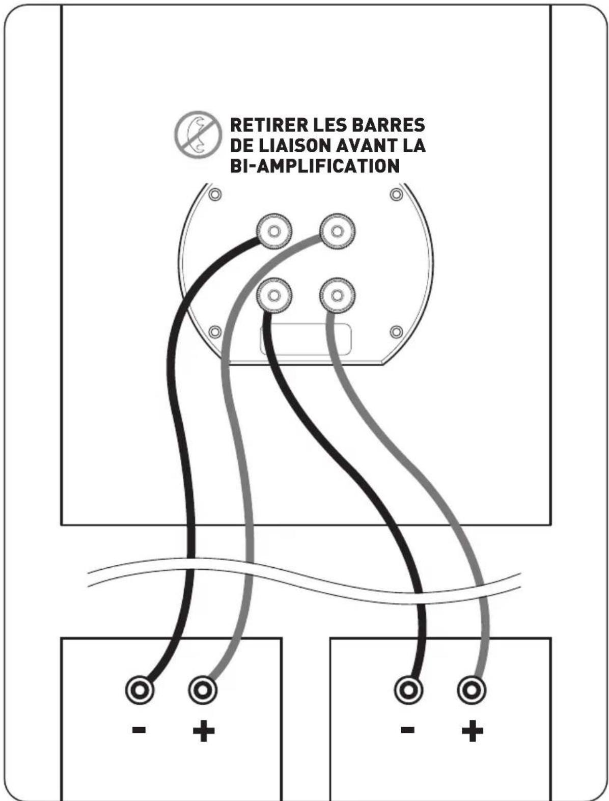 RETIRER LES BARRES DE LIAISON AVANT LA BI-AMPLIFICATION - + - +