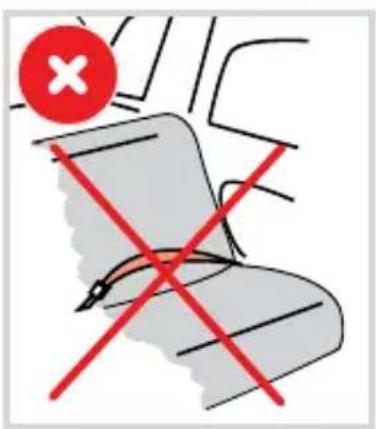 Safety warning sign with red X mark and red cross symbol on chair, indicating no need for seat replacement