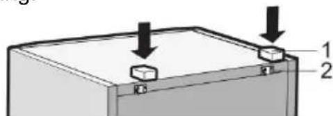 Diagram showing a mechanical assembly with labeled parts 1 and 2, indicating directional movement or assembly.