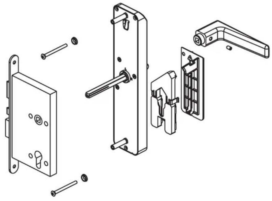 KABA Confidant RFID Kit 1 - 6- INSTALLLEZ LA SERRURE SUR LA PORTE Montage plaque arrête (sans clé d'urgence) - 1