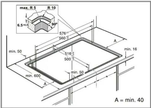 max. R 5 R 10 6.5*0.5 90° 576 560 min. 50 516 500 min. 50 min. 16 min. 600 A A = min. 40