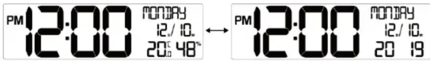 TECHNOLINE WS 8120 - TO SELECT THE DISPLAY OF TEMPERATURE AND HUMIDITY OR THE YEAR - 1