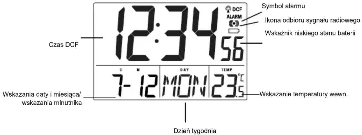 TECHNOLINE WS 8100 - OPIS WYŚWIETLACZA LCD ZEGARA ŚCIENNEGO - 1