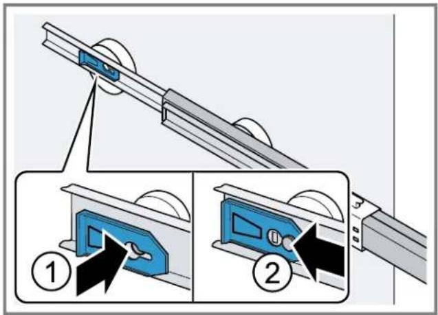 Diagram illustrating a mechanical device with labeled steps ① and ②, showing component positioning and assembly.