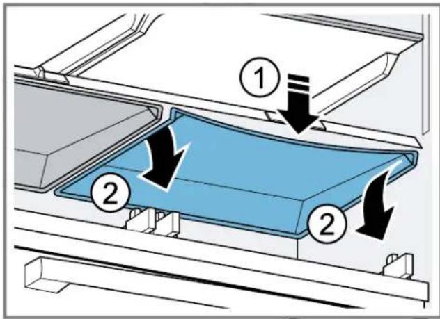 Diagram showing a blue plastic component being lifted by two different parts, labeled with arrows and numbered positions.