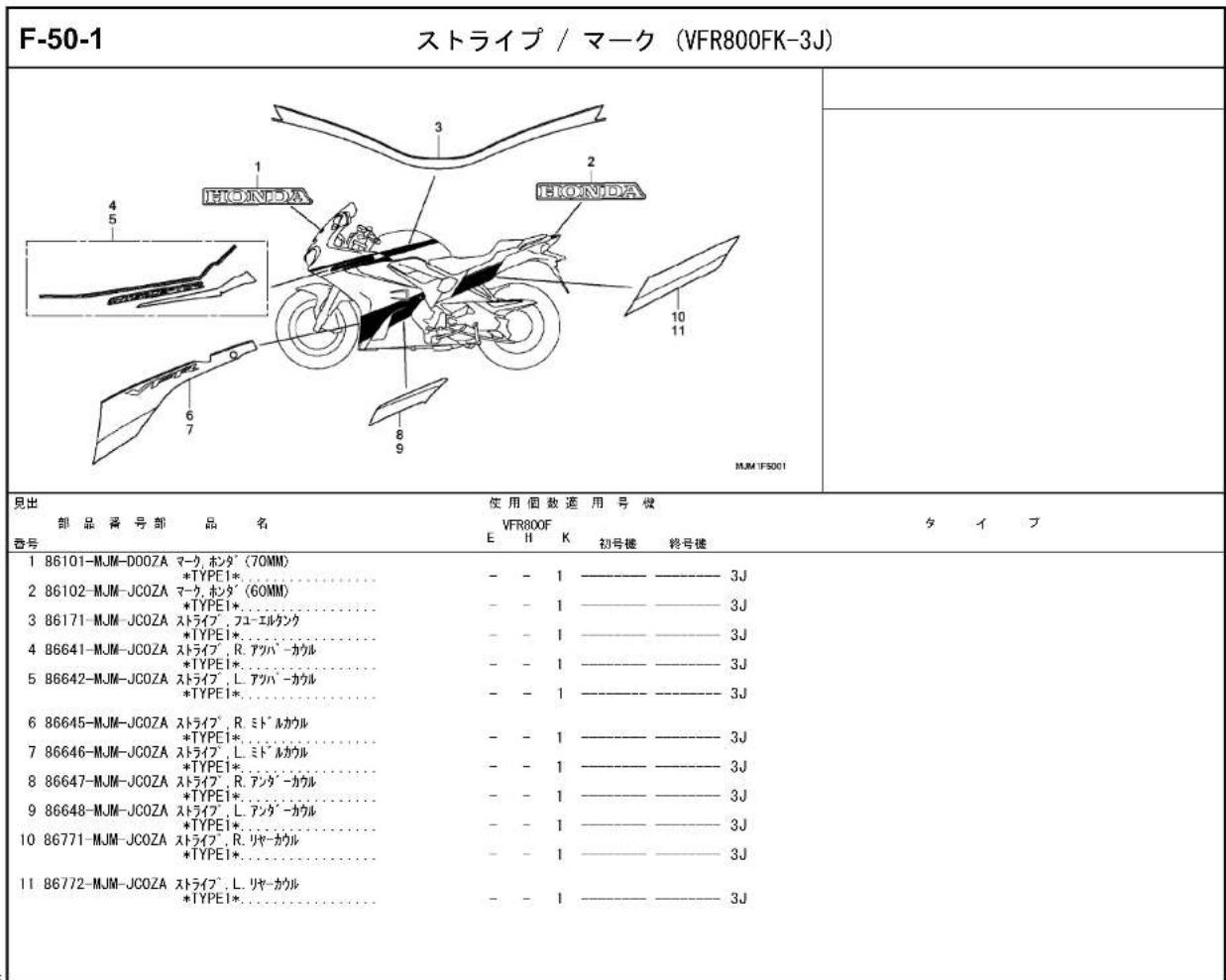 Honda VFR800F (2019) - 配色表 - 53