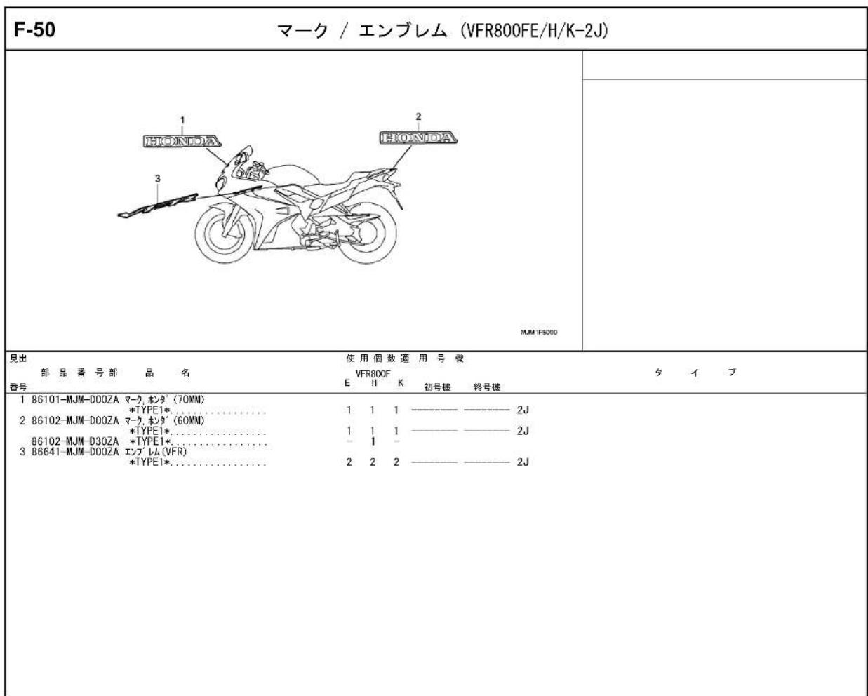 Honda VFR800F (2019) - 配色表 - 52