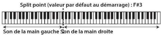 Split point (valeur par défaut au démarrage) : F#3 Son de la main gauche Son de la main droite