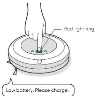 Red light ring Low battery. Please charge.