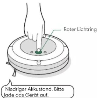 Roter Lichtring Niedriger Akkustand. Bitte lade das Gerät auf.
