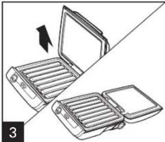Diagram of two open cooking panes with a black arrow indicating a folding step (no text or symbols)