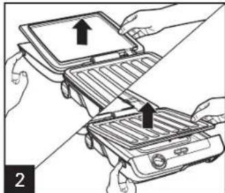 Illustration of hands installing or adjusting a grater with an open lid (no text or symbols visible)