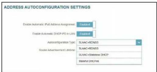 D-LINK G416 - SivoussélectionnezSLAAC+RDNSS ou SLAAC+DHCP sans état comme type de configuration automatique: - 1