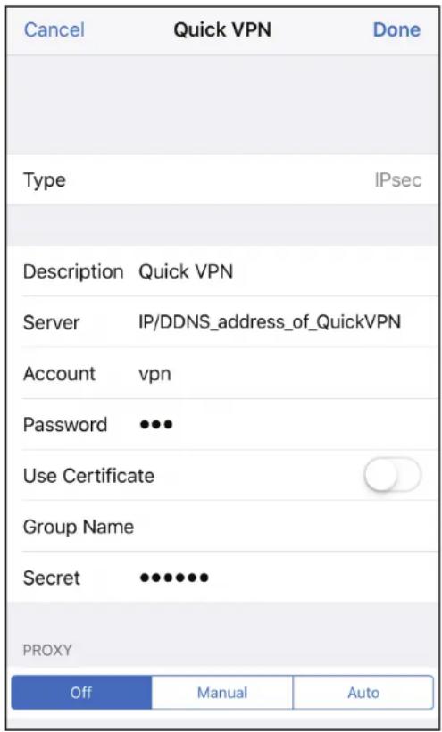 D-LINK G416 - Périphrérique iOS Instructions de configuration du VPN - 3