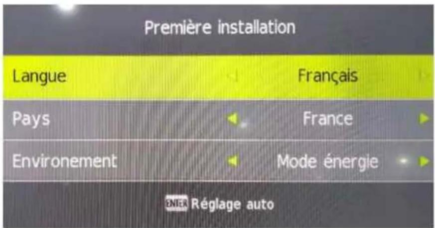 Première installation Langue Français Pays France Environnement Mode énergie 2NIER Réglage auto