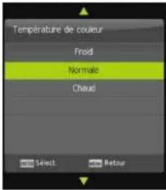 Température de couleur Froid Normale Chaud Imm Select Retour