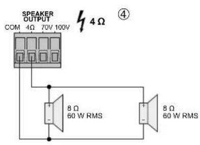 Monacor PA900DT - Beispiele für den Anschluss der Laufsprecher Examples of Speaker Connections - 4