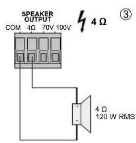 Monacor PA900DT - Beispiele für den Anschluss der Laufsprecher Examples of Speaker Connections - 3