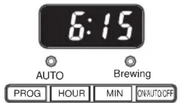 6:15 AUTO Brewing PROG HOUR MIN ON/AUTO/OFF