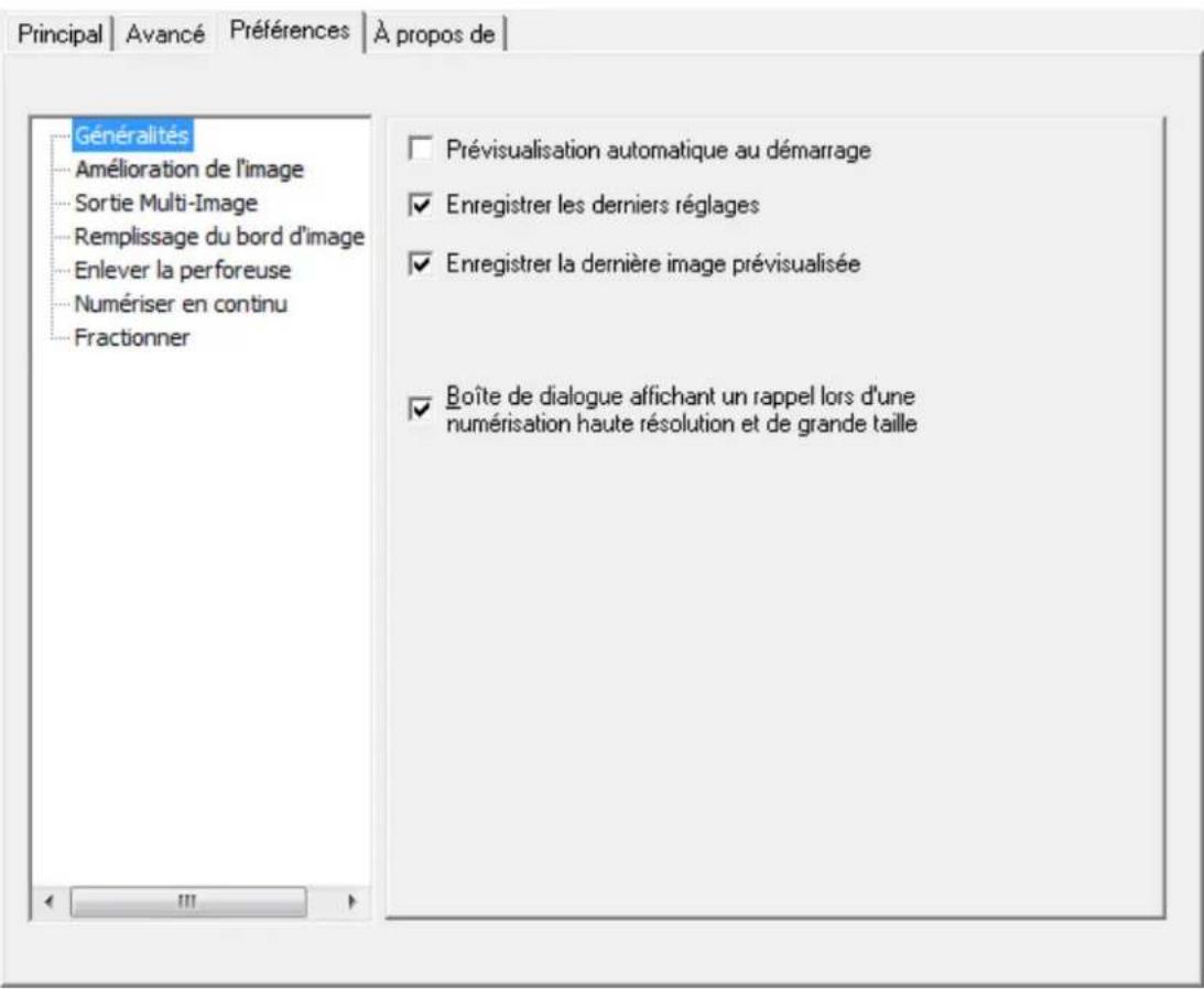 PLUSTEK OpticSlim 1180 - Onglet Preférences - 1