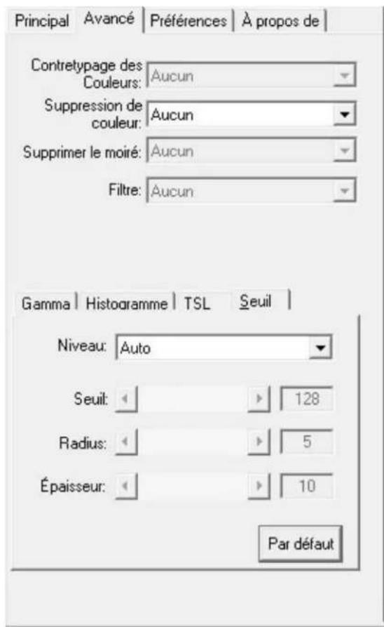 PLUSTEK OpticSlim 1180 - Onglet Avancé - 1