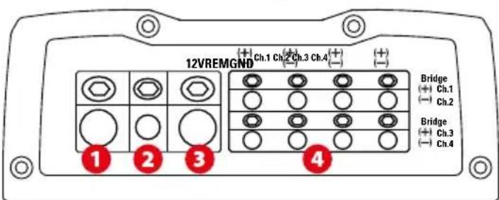 MTX Audio TX480D - - Settings, Power and Speaker connections : - 4