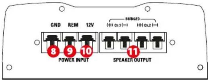 MTX Audio TR450 - Configurações, Conexões de Alimentação e de Altifalantes : - 2