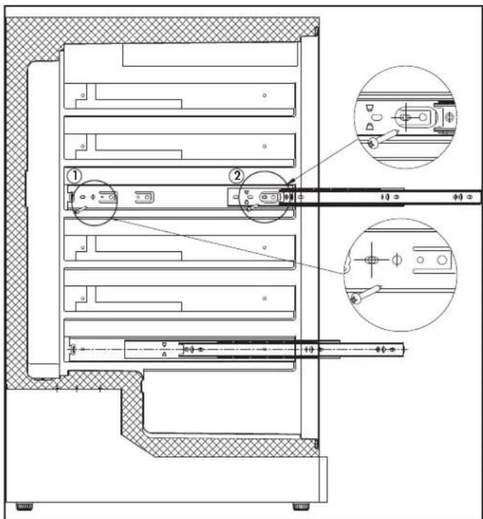 Technical diagram of a device interior with labeled components and zoomed-in views