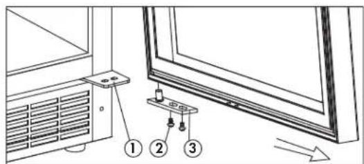 Diagram showing three labeled components (①, ②, ③) mounted on a wall-mounted air conditioner unit next to a large window.