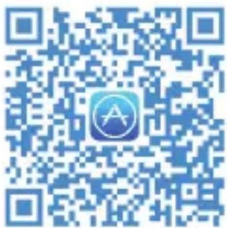 Blue QR code with central logo, likely linking to an app or website