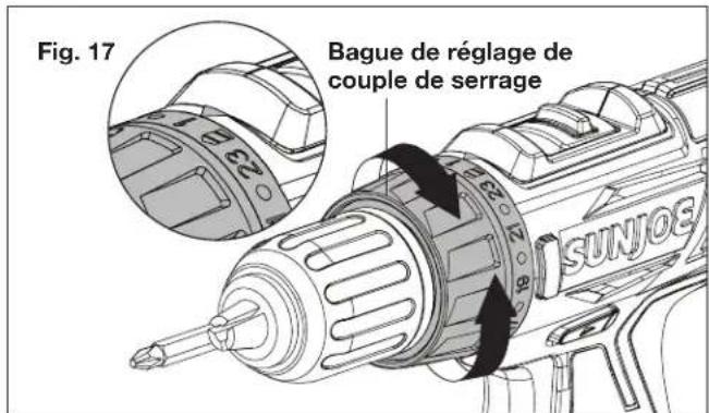 Sun Joe 24VDDKLTXPNK - Réglages du couple de serrage - 1