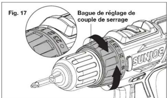 Sun Joe 24VDDLTE - Réglages du couple de serrage - 1