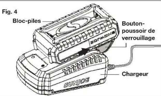 Sun Joe 24VDDLTE - Comment charger la batterie - 4