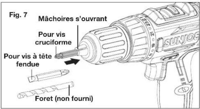Sun Joe 24VDDLTE - Pose/dépose d'un embout de visseuse ou d'un foret - 4