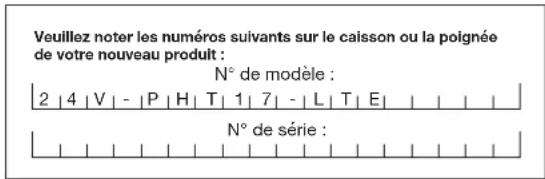 Sun Joe 24VPHT17CT - Numéros de modèle et de série - 1