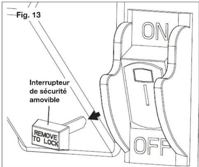 Fig. 13 Interrupteur de sécurité amovible REMOVE TO LOCK ON OFF