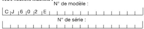 N° de modèle : C | J | 6 | 0 | 2 | E | N° de série :