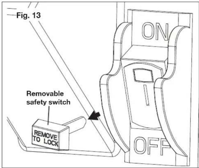 Fig. 13 Removable safety switch REMOVE TO LOCK ON OFF